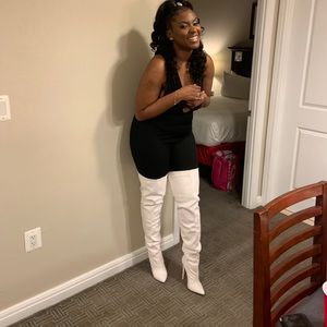 White thigh high boots